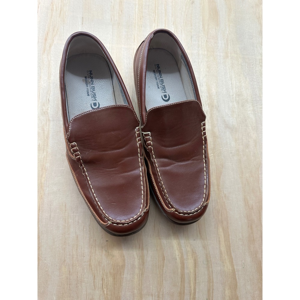 Nunn Bush Mens Brown‎ Leather Dual Comfort Memory Foam Slip On Loafers Shoes 11M